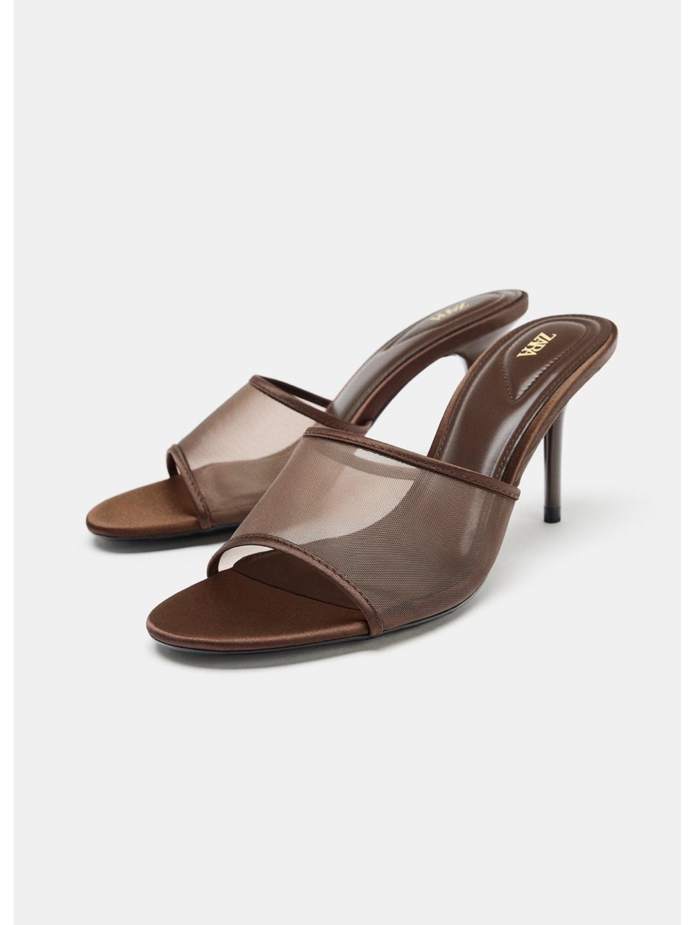 Zara Brown Sheer Mesh Mule Heels
